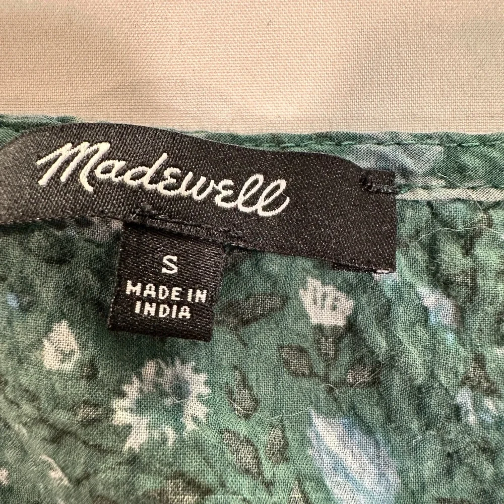 Madewell Floral Puff Sleeve Wrap Top Womens Small Green Cotton Smocked Back S